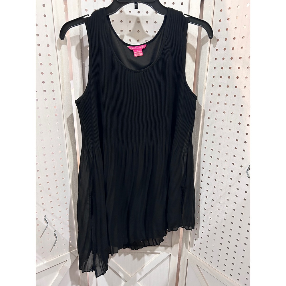Sunny Leigh Black Pleated Asymmetrical Hem Tank‎ Top Women Size L